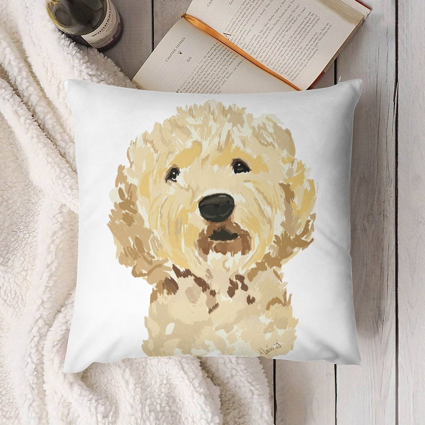 GoldenDoodle Picture on Plush Pillow Case (Pillow Excluded, Set of 2) - Blue Cava