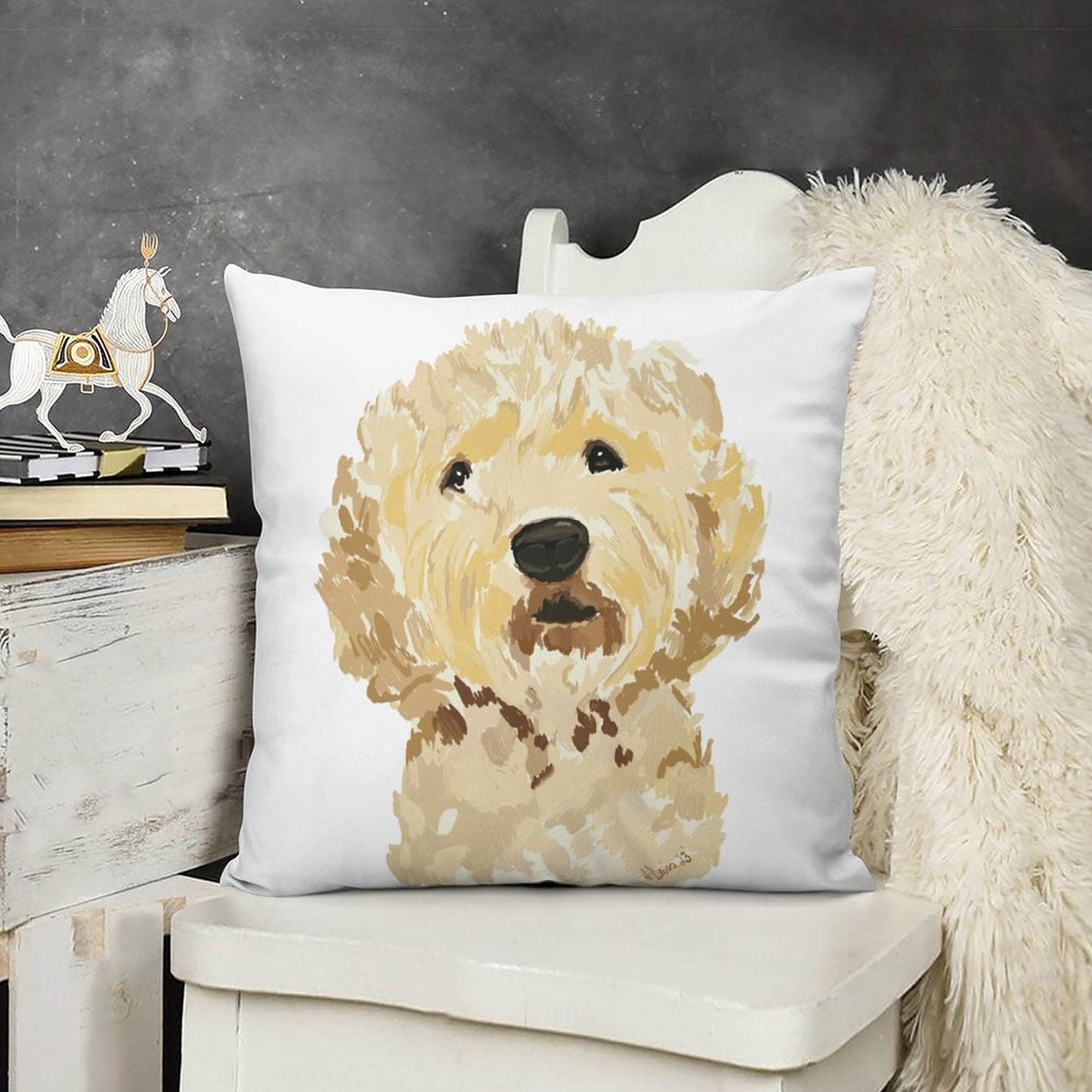 GoldenDoodle Picture on Plush Pillow Case (Pillow Excluded, Set of 2) - Blue Cava