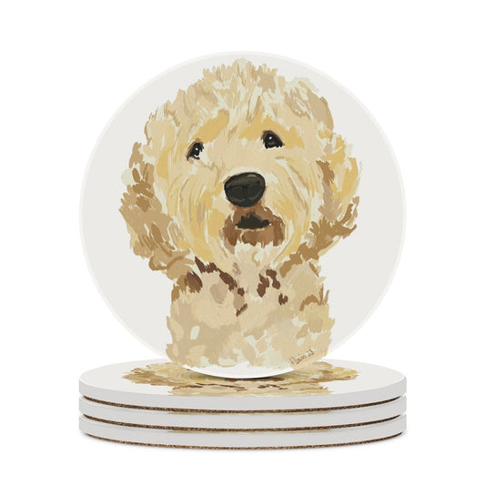 GoldenDoodle Round Ceramic Coaster - Blue Cava