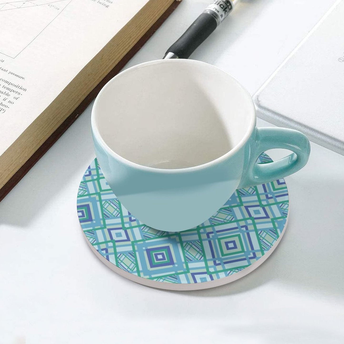 Graphic Round Ceramic Coaster - Blue Cava