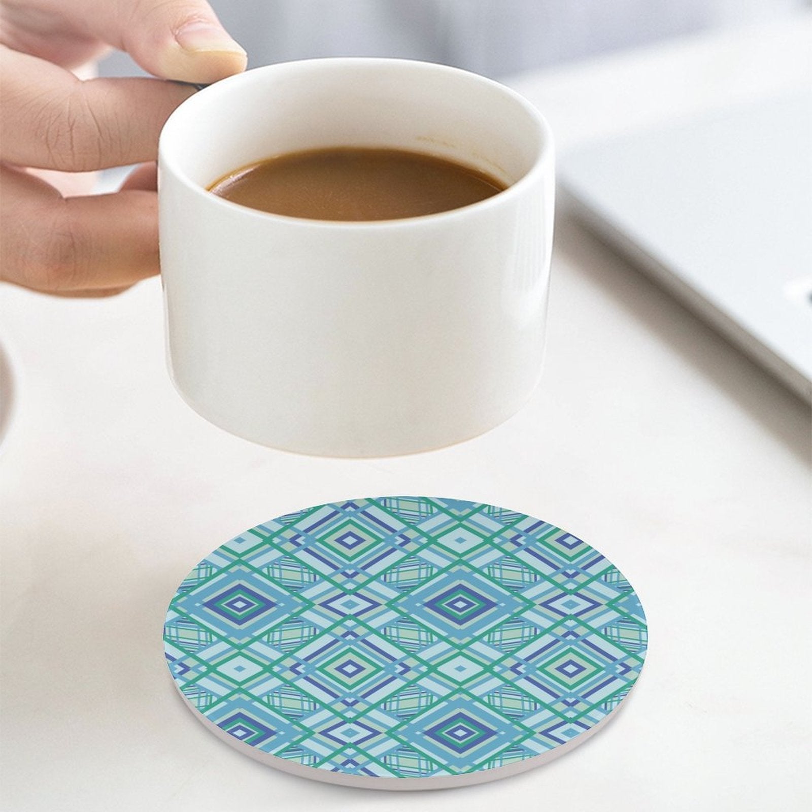 Graphic Round Ceramic Coaster - Blue Cava