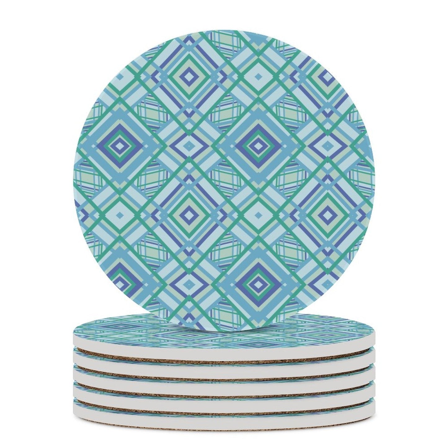 Graphic Round Ceramic Coaster - Blue Cava