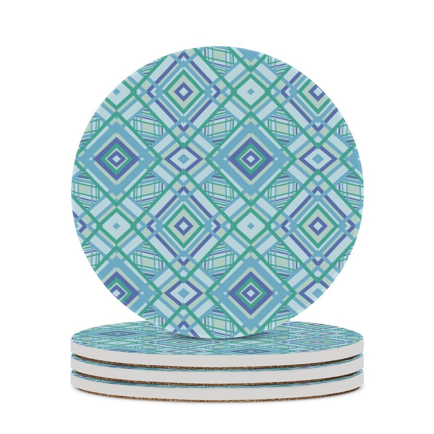 Graphic Round Ceramic Coaster - Blue Cava