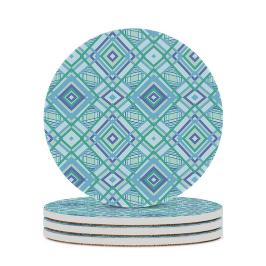 Graphic Round Ceramic Coaster - Blue Cava