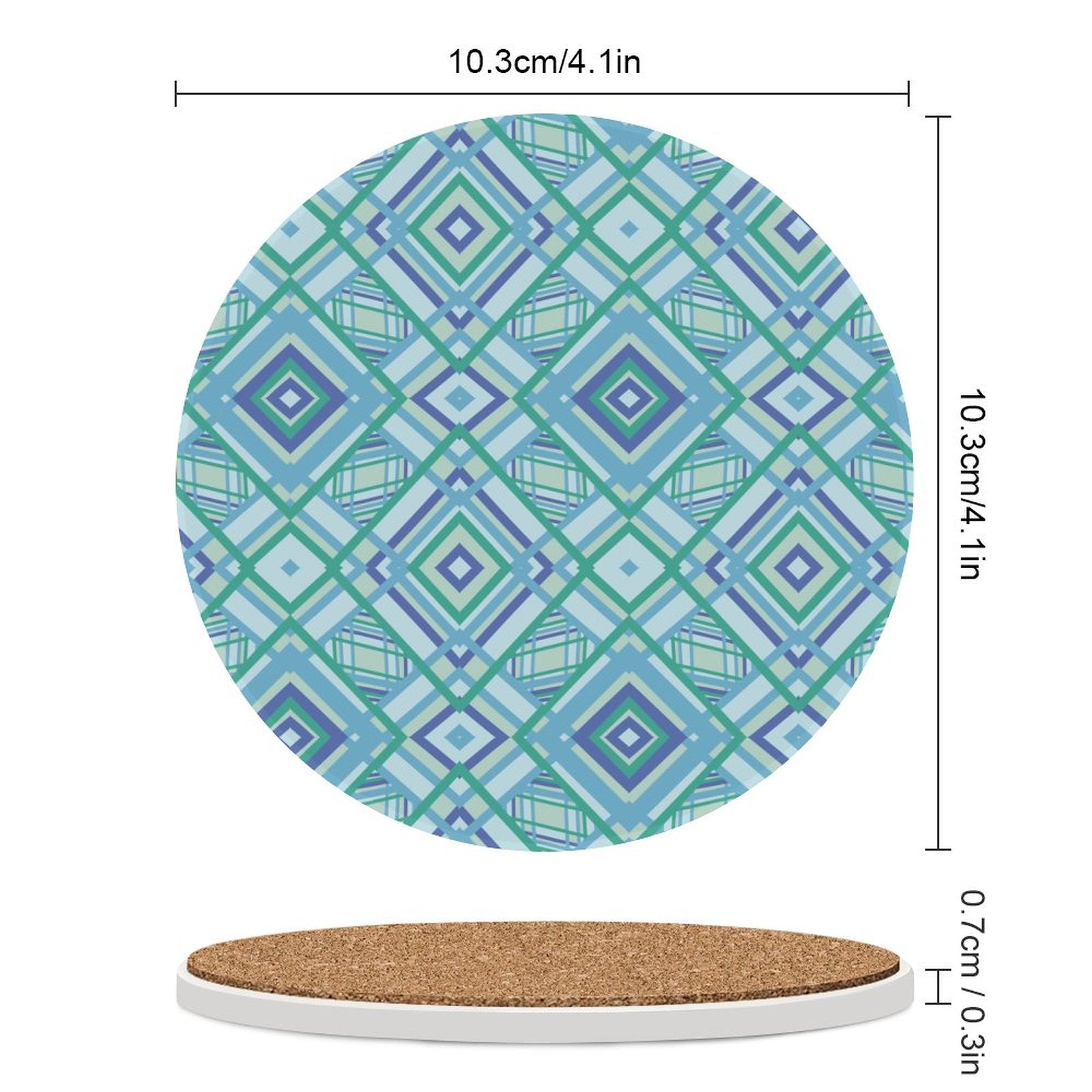 Graphic Round Ceramic Coaster - Blue Cava