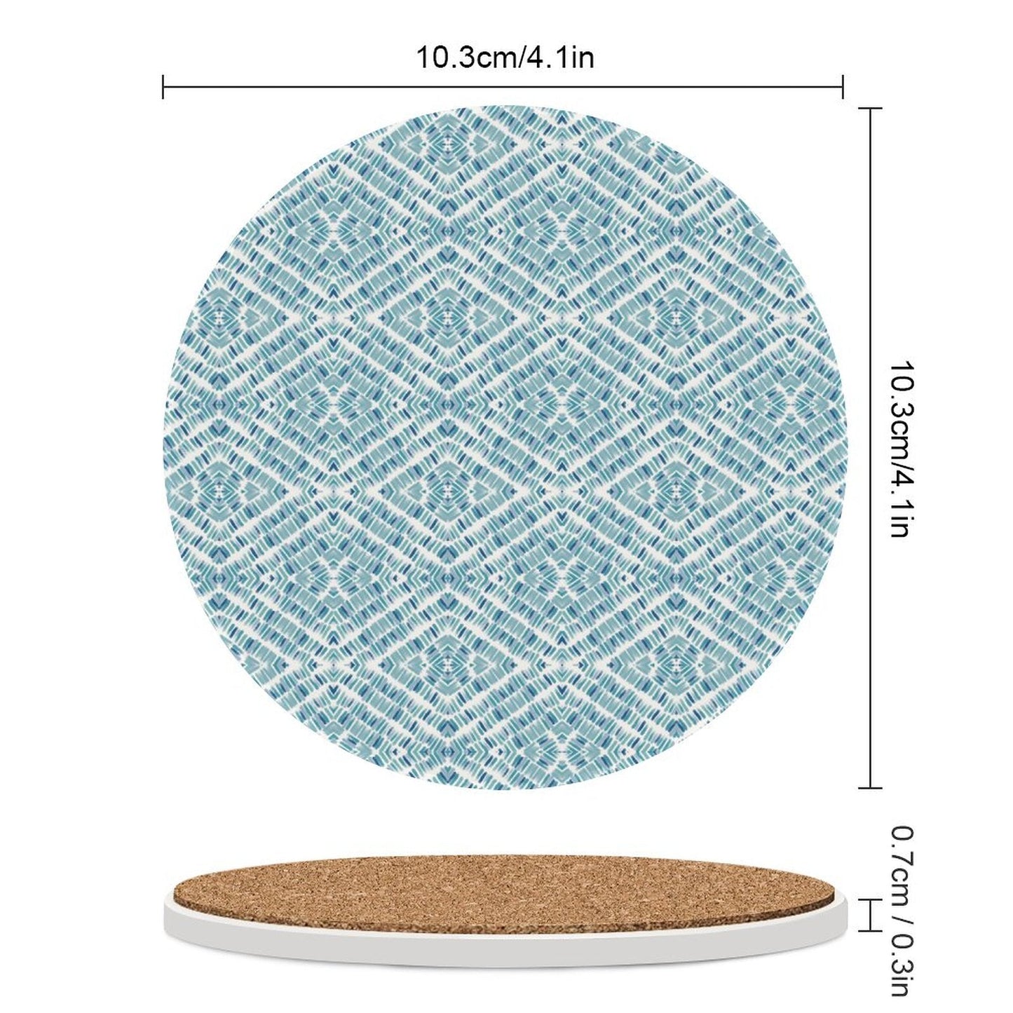 Graphic Sea Glass Round Ceramic Coaster - Blue Cava