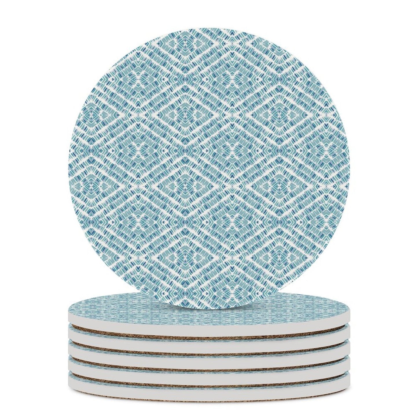 Graphic Sea Glass Round Ceramic Coaster - Blue Cava