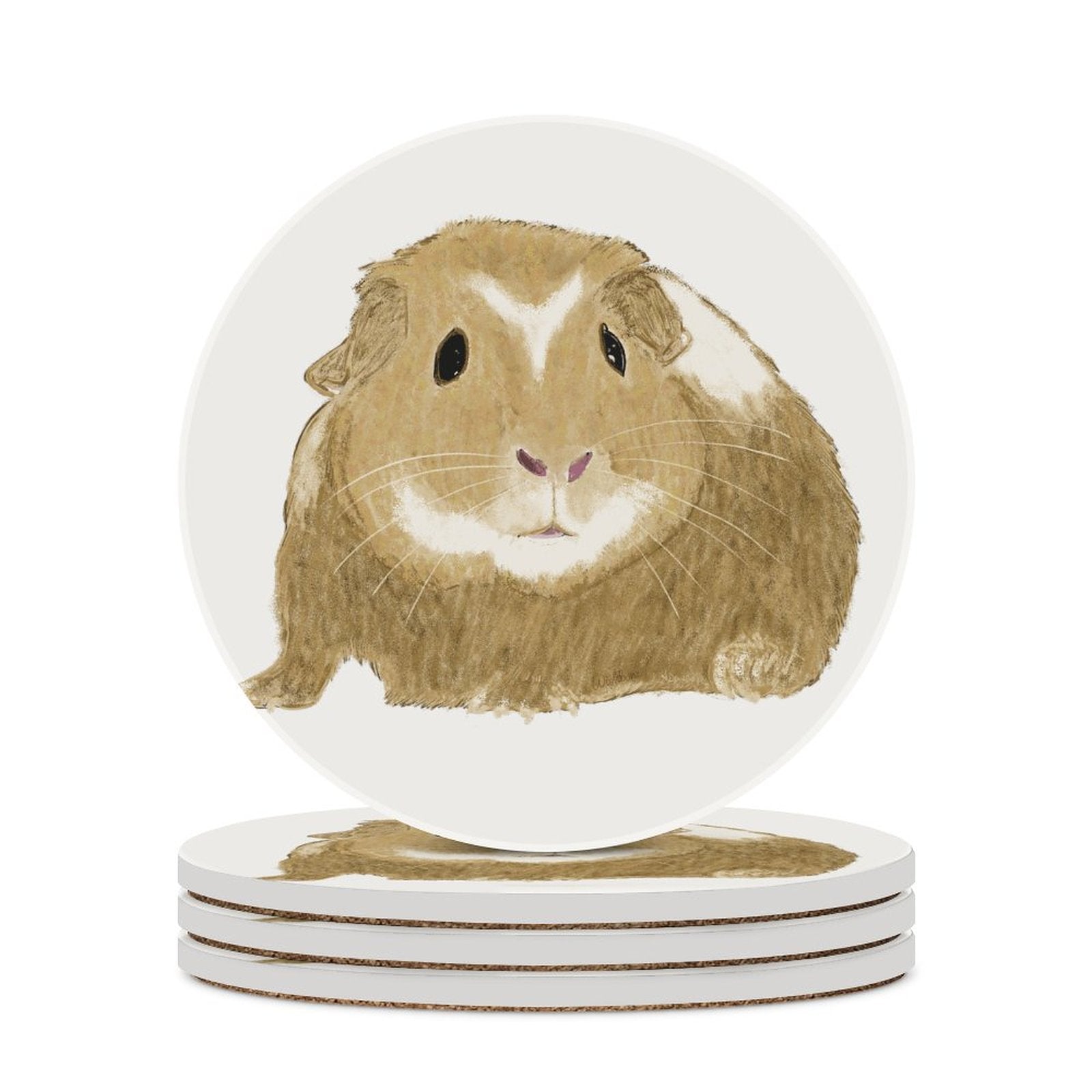 Guinea Pig "Wishbone" Round Ceramic Coaster Sets - Blue Cava