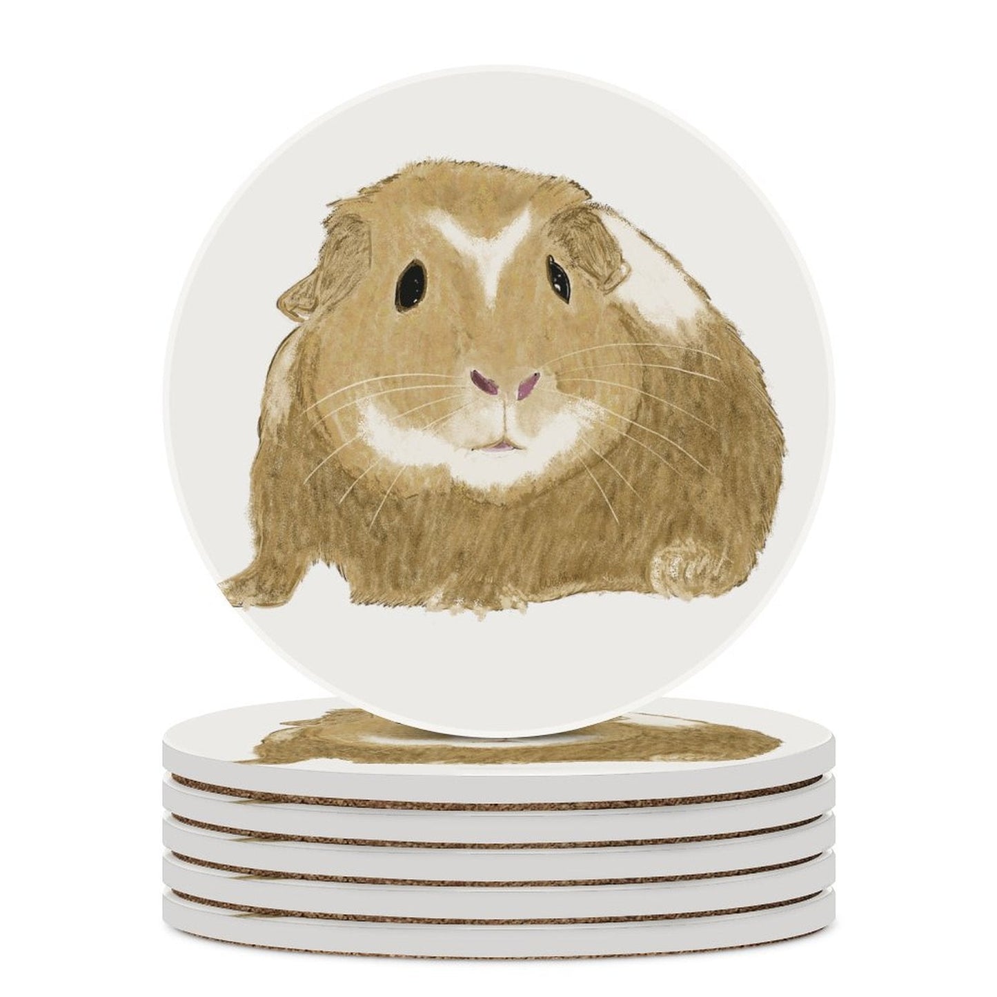 Guinea Pig "Wishbone" Round Ceramic Coaster Sets - Blue Cava