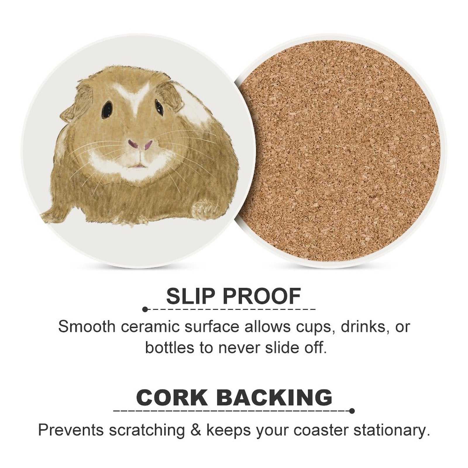 Guinea Pig "Wishbone" Round Ceramic Coaster Sets - Blue Cava