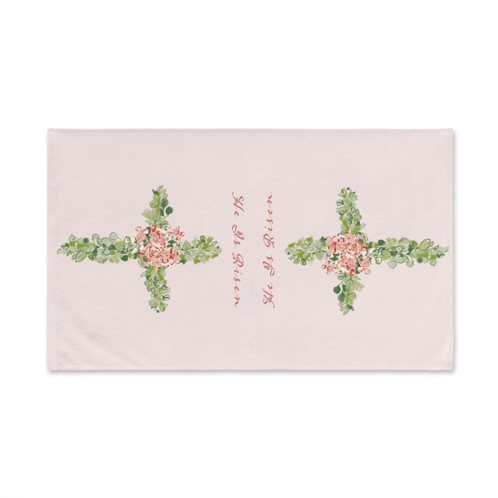 He Is Risen Floral Cross Hand Towel - Blue Cava