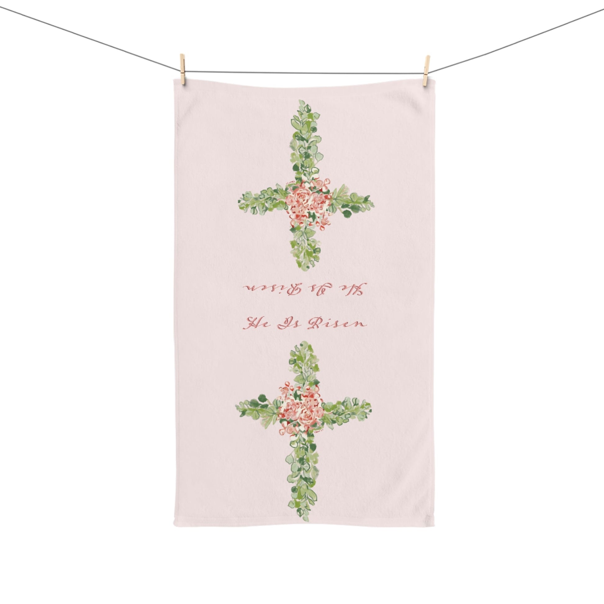 He Is Risen Floral Cross Hand Towel - Blue Cava