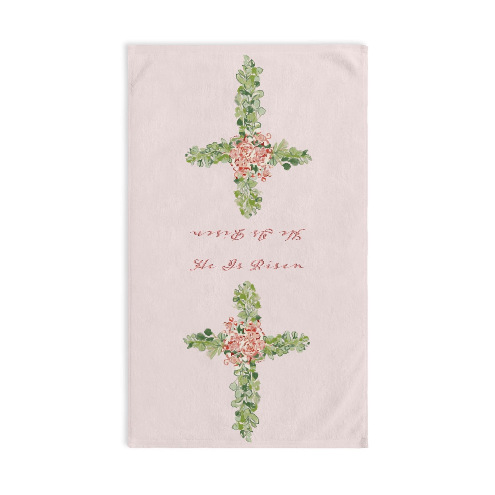 He Is Risen Floral Cross Hand Towel - Blue Cava