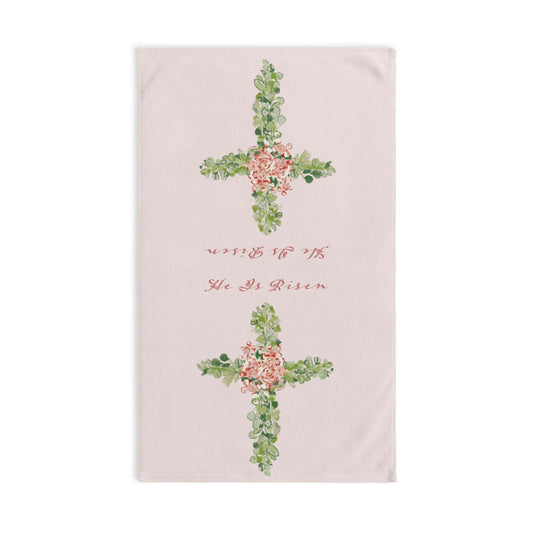 He Is Risen Floral Cross Hand Towel - Blue Cava