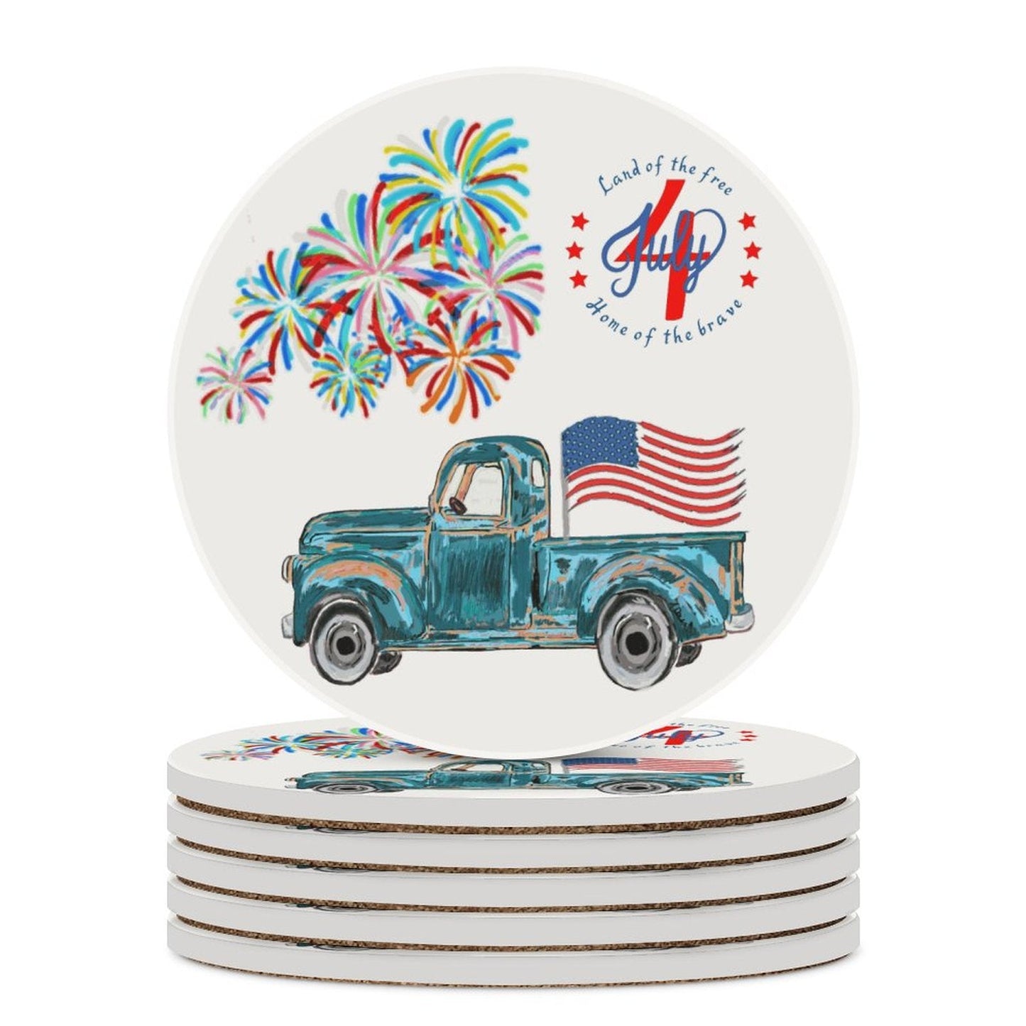 Home Of The Brave Round Ceramic Coaster Sets - Blue Cava