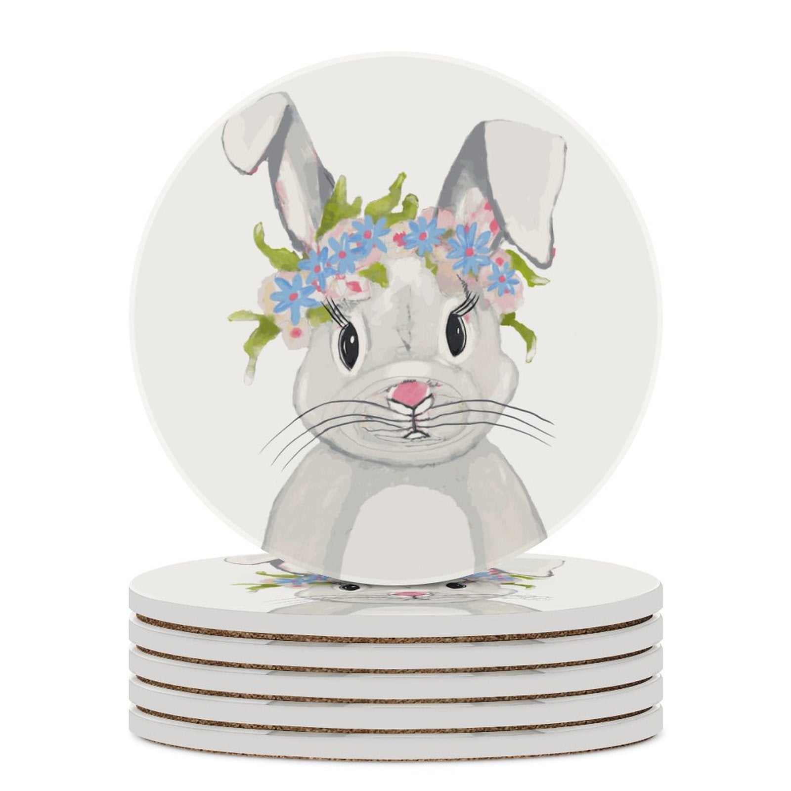 “Hops A Lot” Bunny Rabbit Ceramic Coaster - Blue Cava