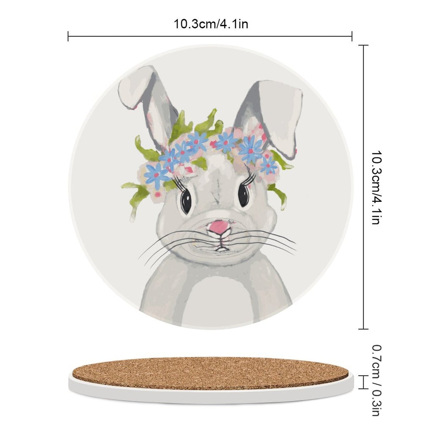 “Hops A Lot” Bunny Rabbit Ceramic Coaster - Blue Cava