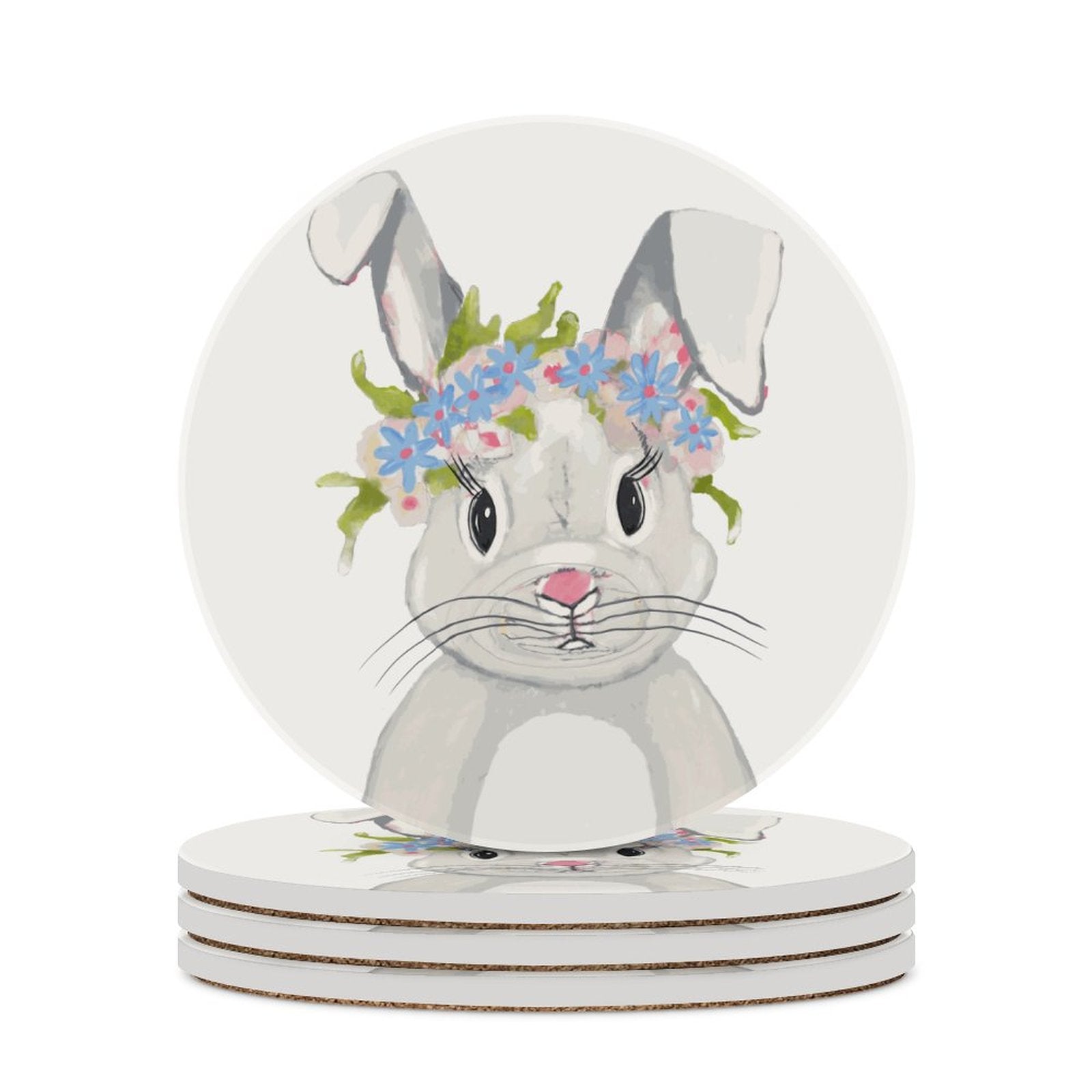 “Hops A Lot” Bunny Rabbit Ceramic Coaster - Blue Cava