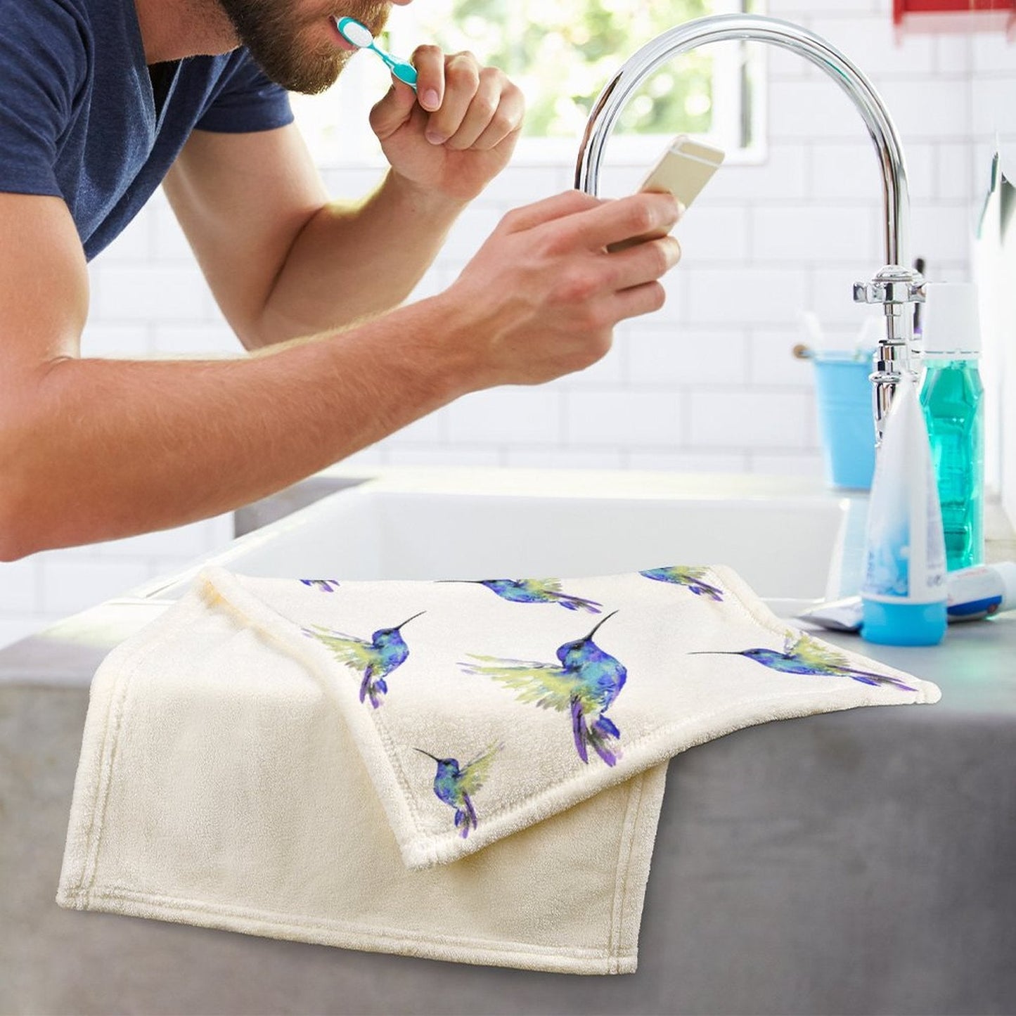 Hummingbird “Flossie” Hand Towel - Blue Cava