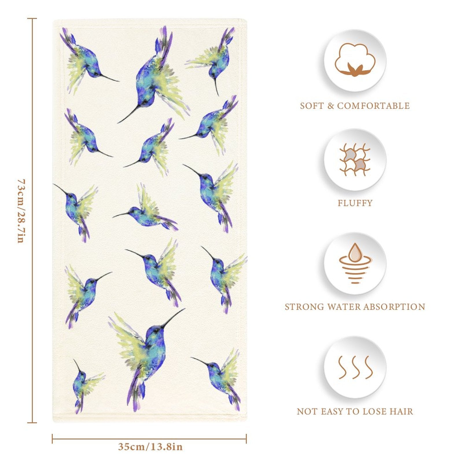 Hummingbird “Flossie” Hand Towel - Blue Cava