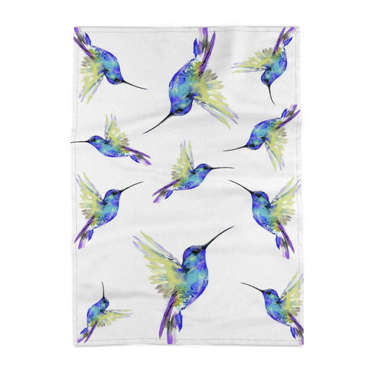 Hummingbird "Flossie" Linen Tea Towel - Blue Cava