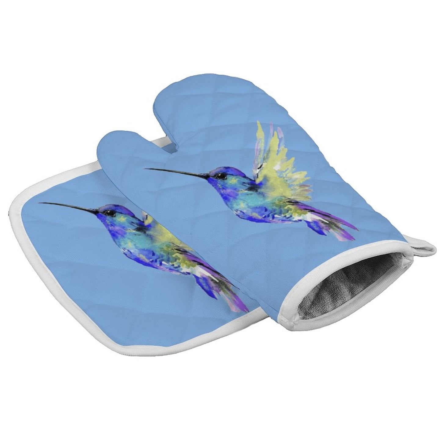 Hummingbird Oven Mitt Set - Blue Cava