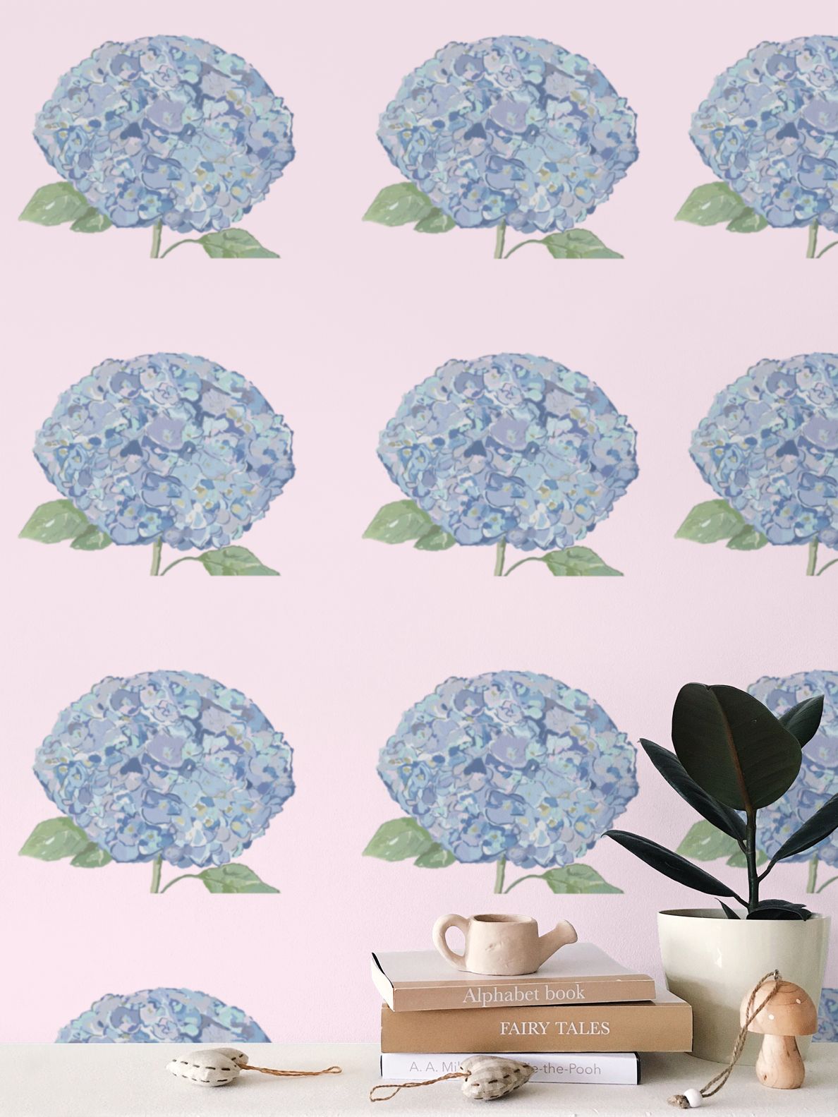 Hydrangea Blue and Pink Wallpaper - Blue Cava