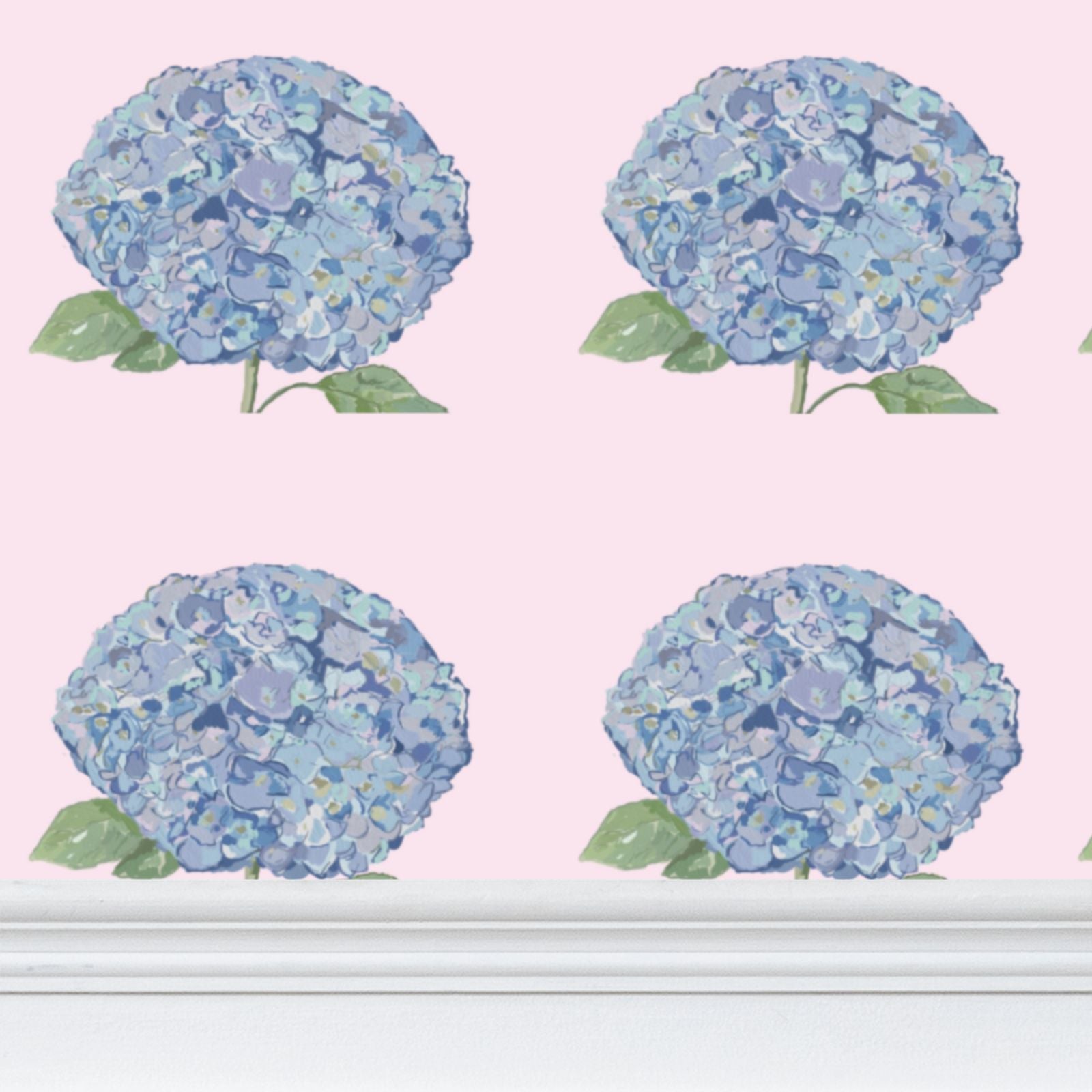 Hydrangea Blue and Pink Wallpaper - Blue Cava