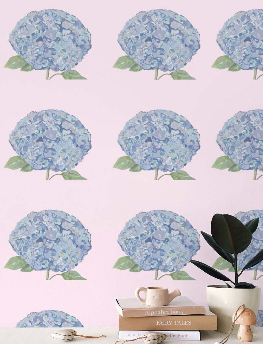 Hydrangea Blue and Pink Wallpaper - Blue Cava