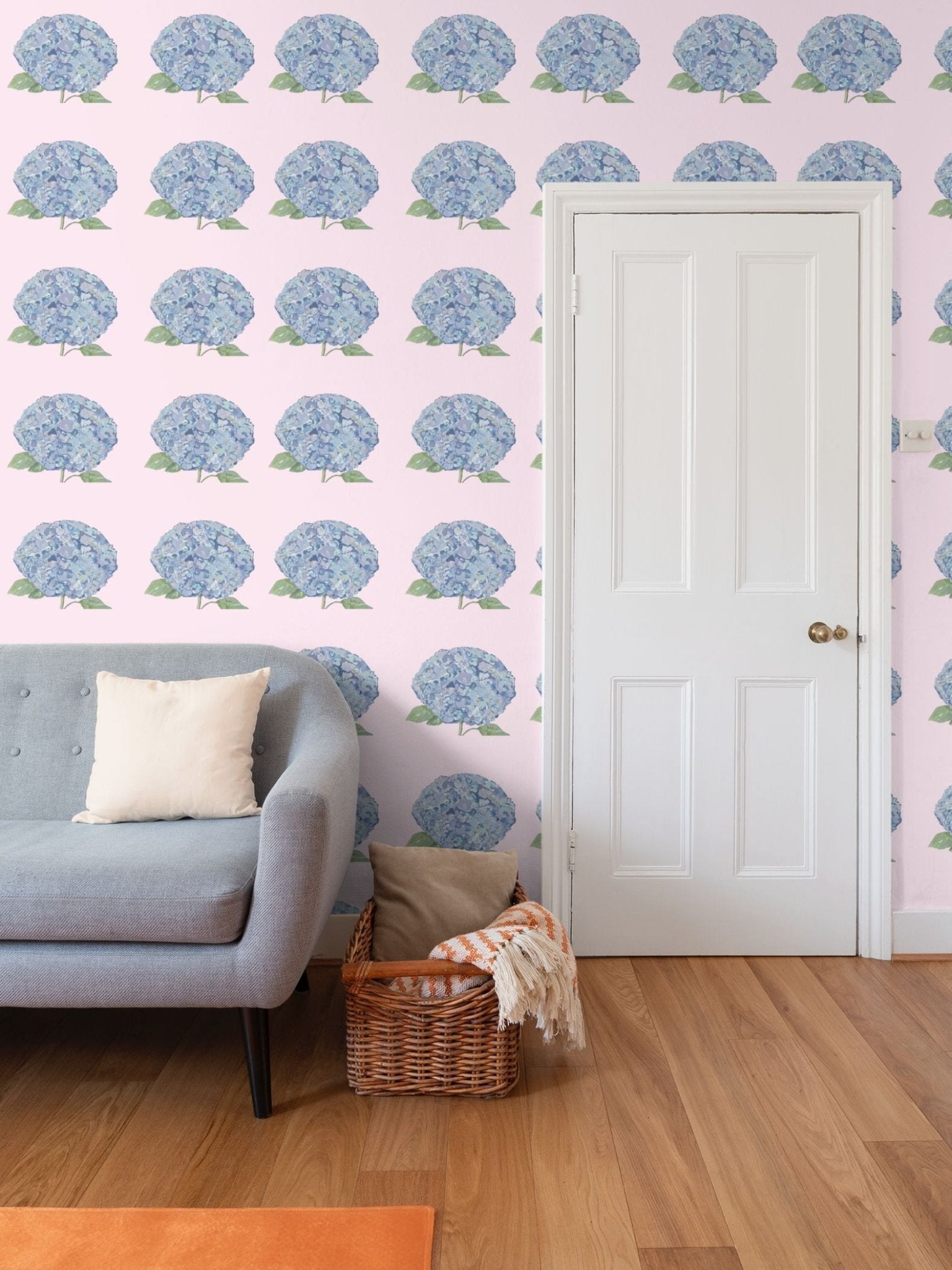 Hydrangea Blue and Pink Wallpaper - Blue Cava