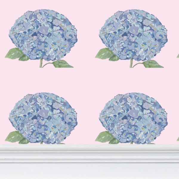 Hydrangea Blue and Pink Wallpaper - Blue Cava