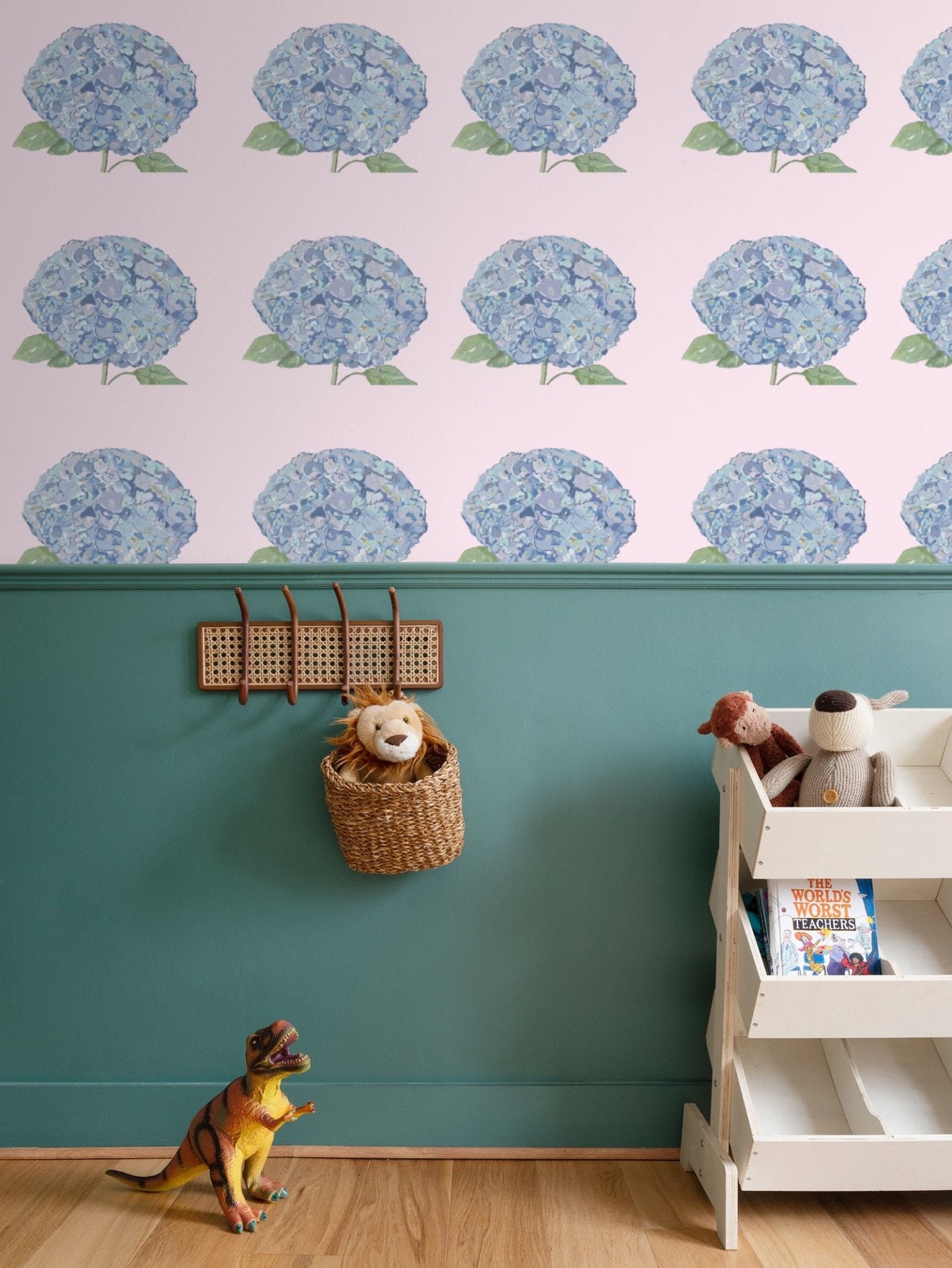 Hydrangea Blue and Pink Wallpaper - Blue Cava