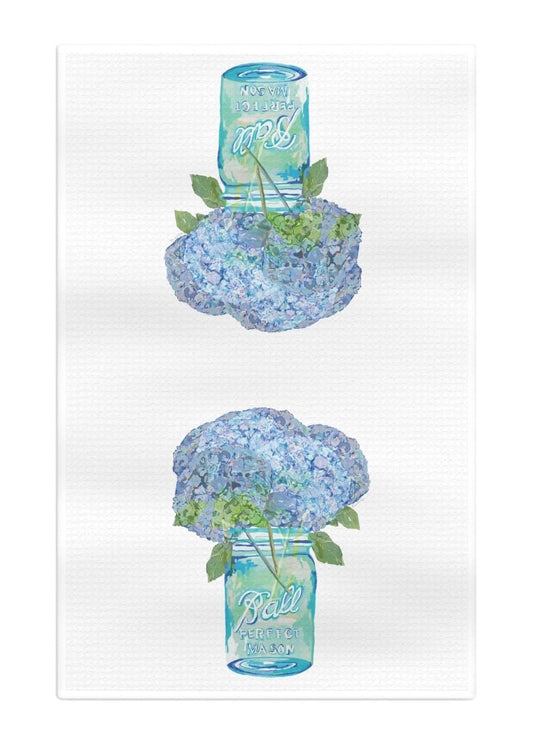 Hydrangea Mason Jar Microfiber Waffle Towel - Blue Cava