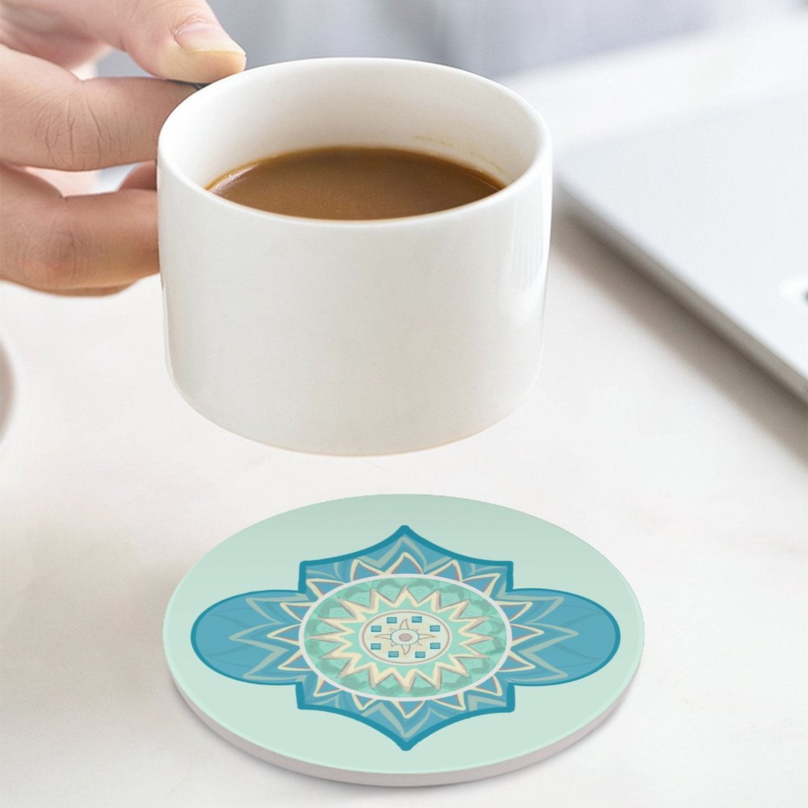 Indian Round Ceramic Coaster - Blue Cava