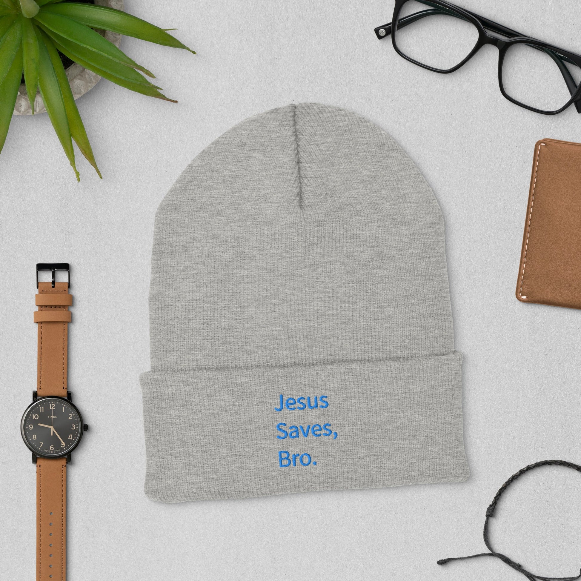 Jesus Saves, Bro Cuffed Beanie - Blue Cava