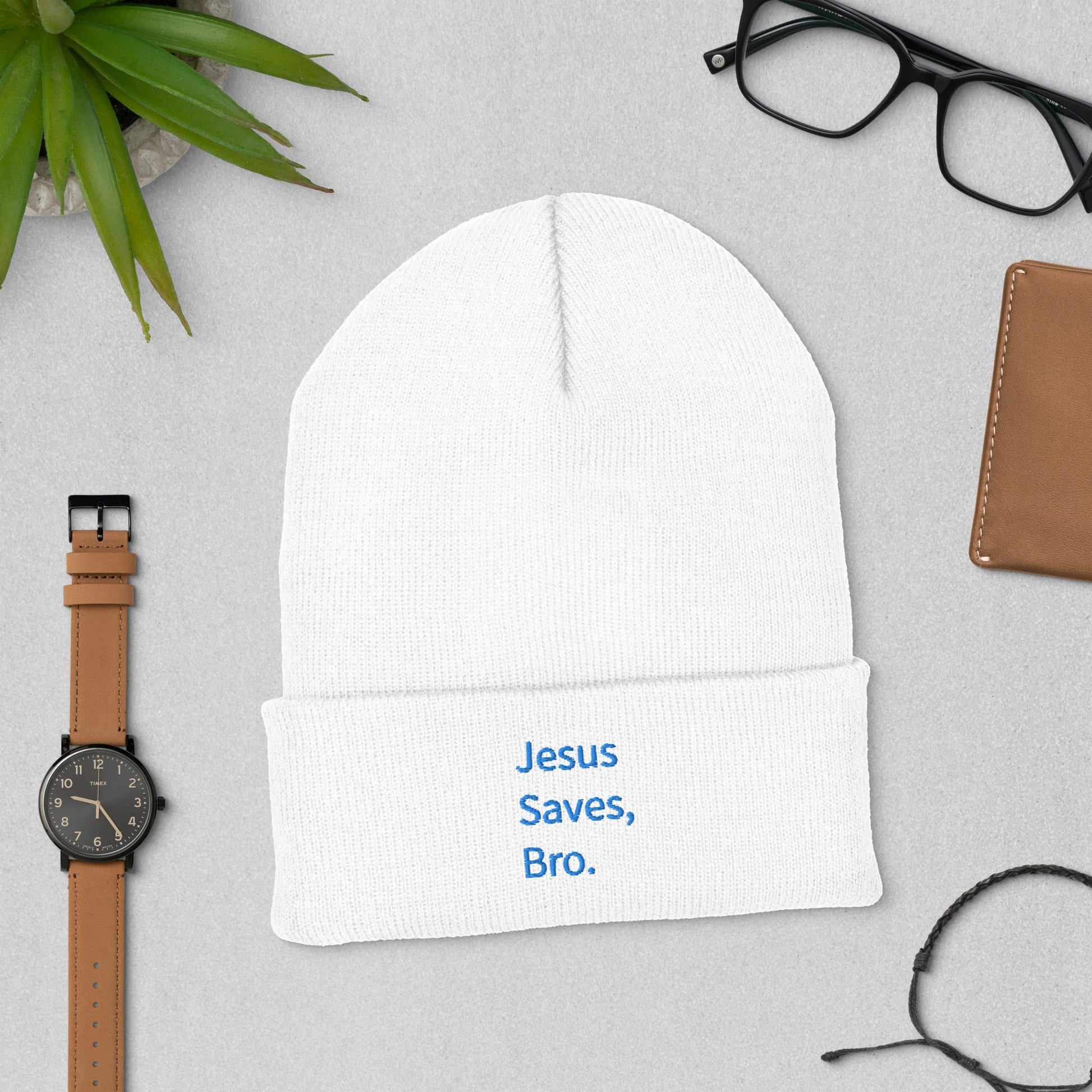 Jesus Saves, Bro Cuffed Beanie - Blue Cava