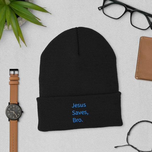 Jesus Saves, Bro Cuffed Beanie - Blue Cava