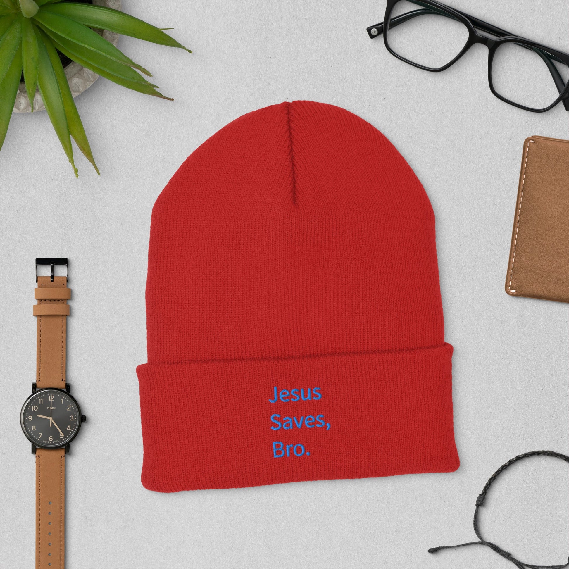 Jesus Saves, Bro Cuffed Beanie - Blue Cava