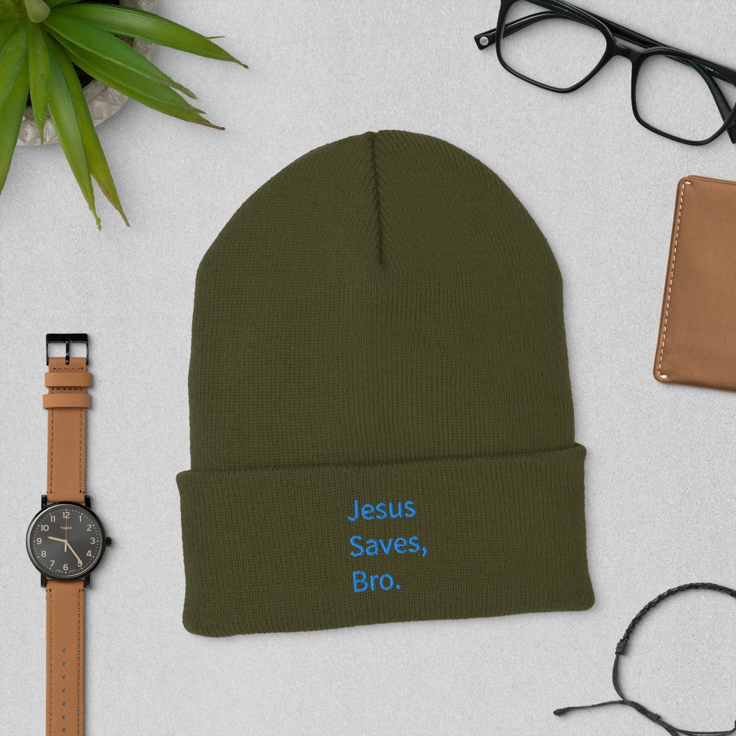 Jesus Saves, Bro Cuffed Beanie - Blue Cava