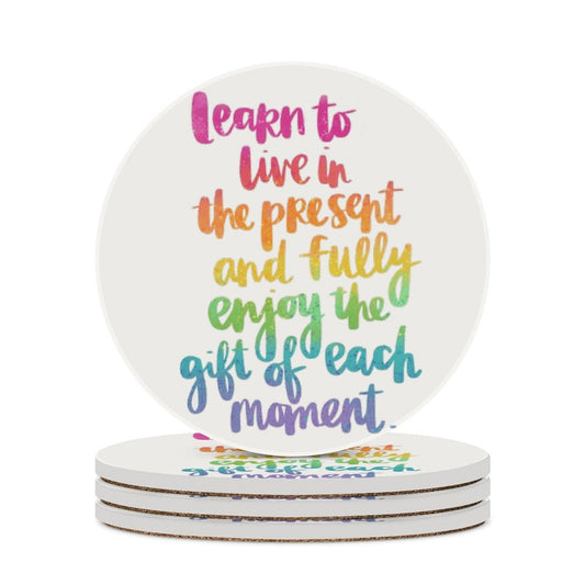 Learn To Live Round Ceramic Coaster Sets - Blue Cava