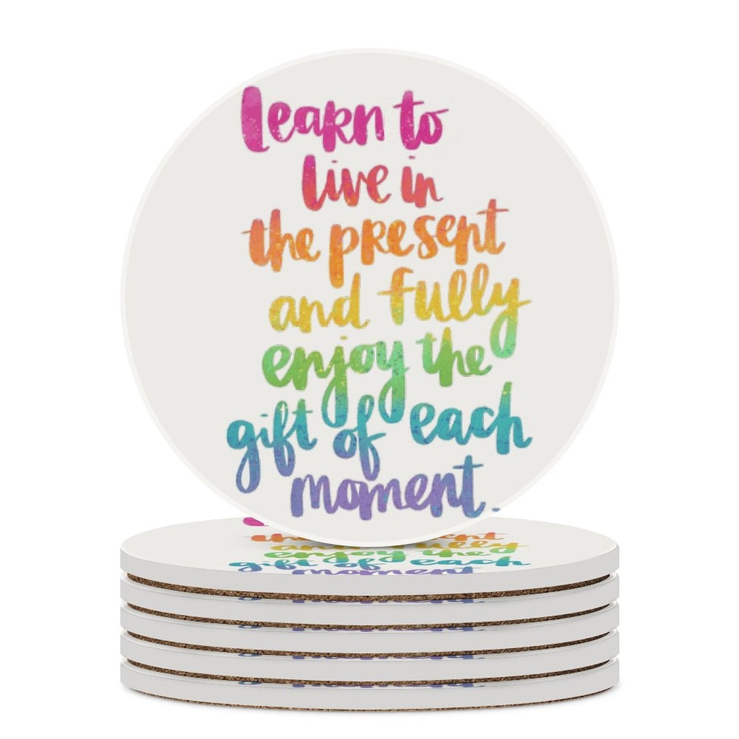 Learn To Live Round Ceramic Coaster Sets - Blue Cava