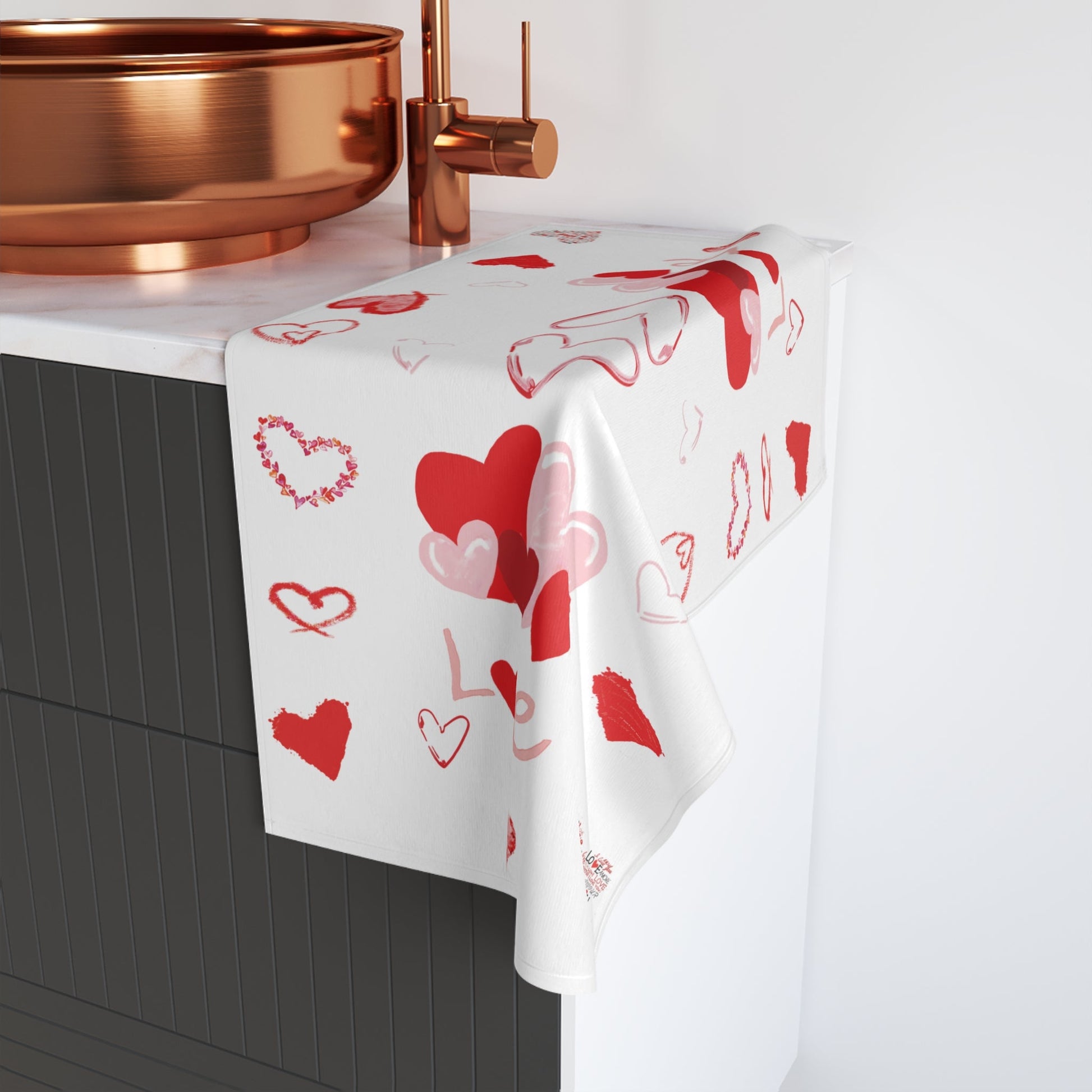 Love Hearts Hand Towel - Blue Cava