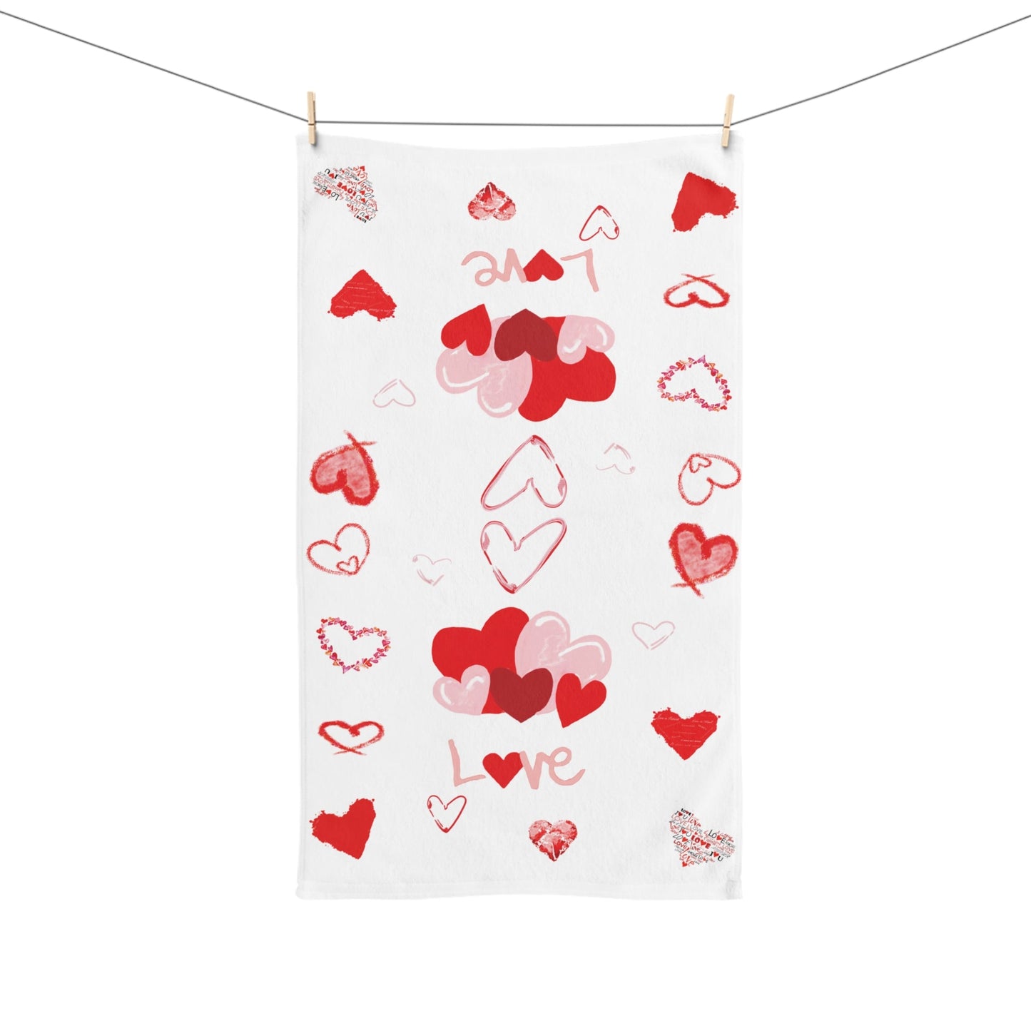 Love Hearts Hand Towel - Blue Cava