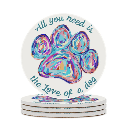 Love of a Dog Ceramic Round Coaster - Blue Cava