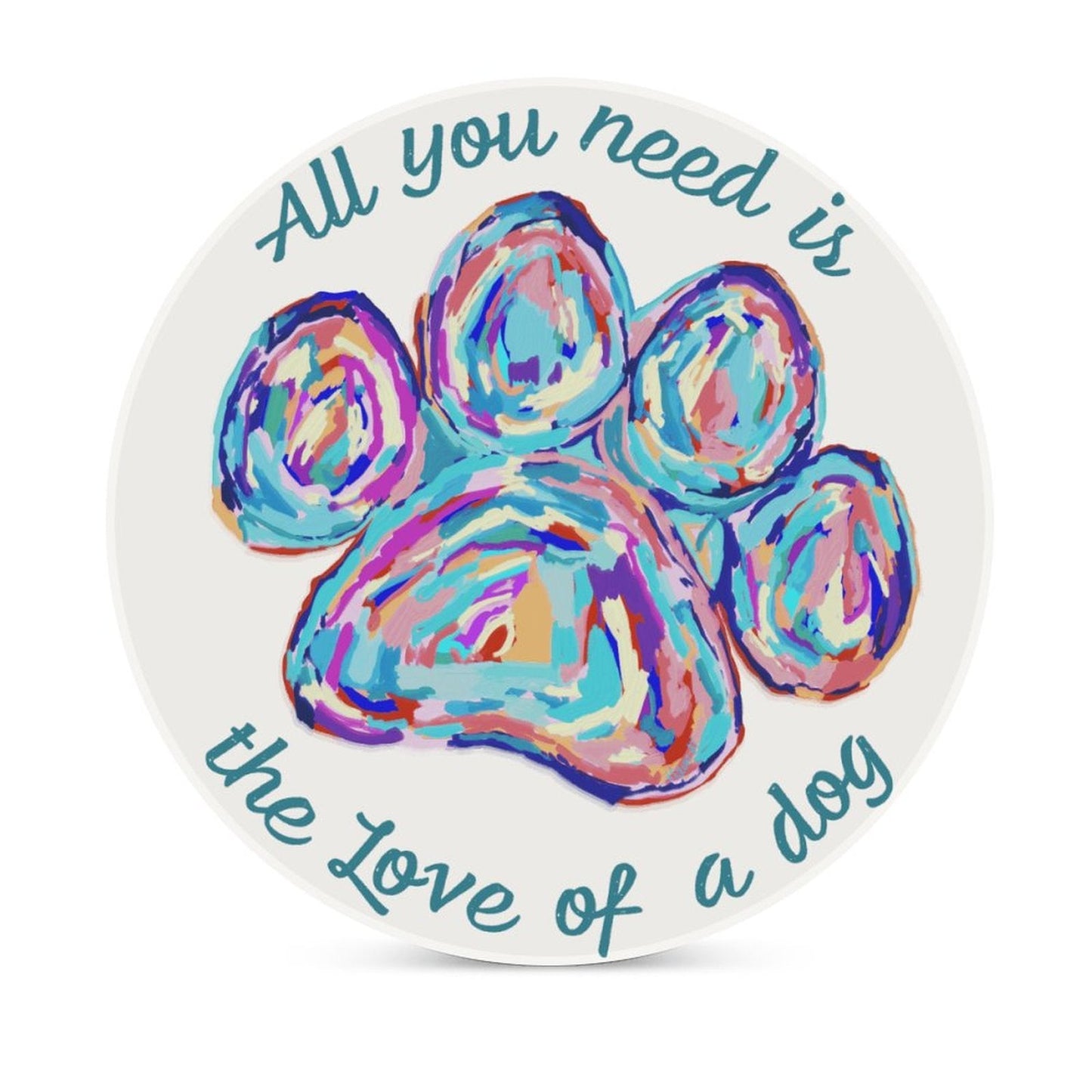 Love of a Dog Ceramic Round Coaster - Blue Cava