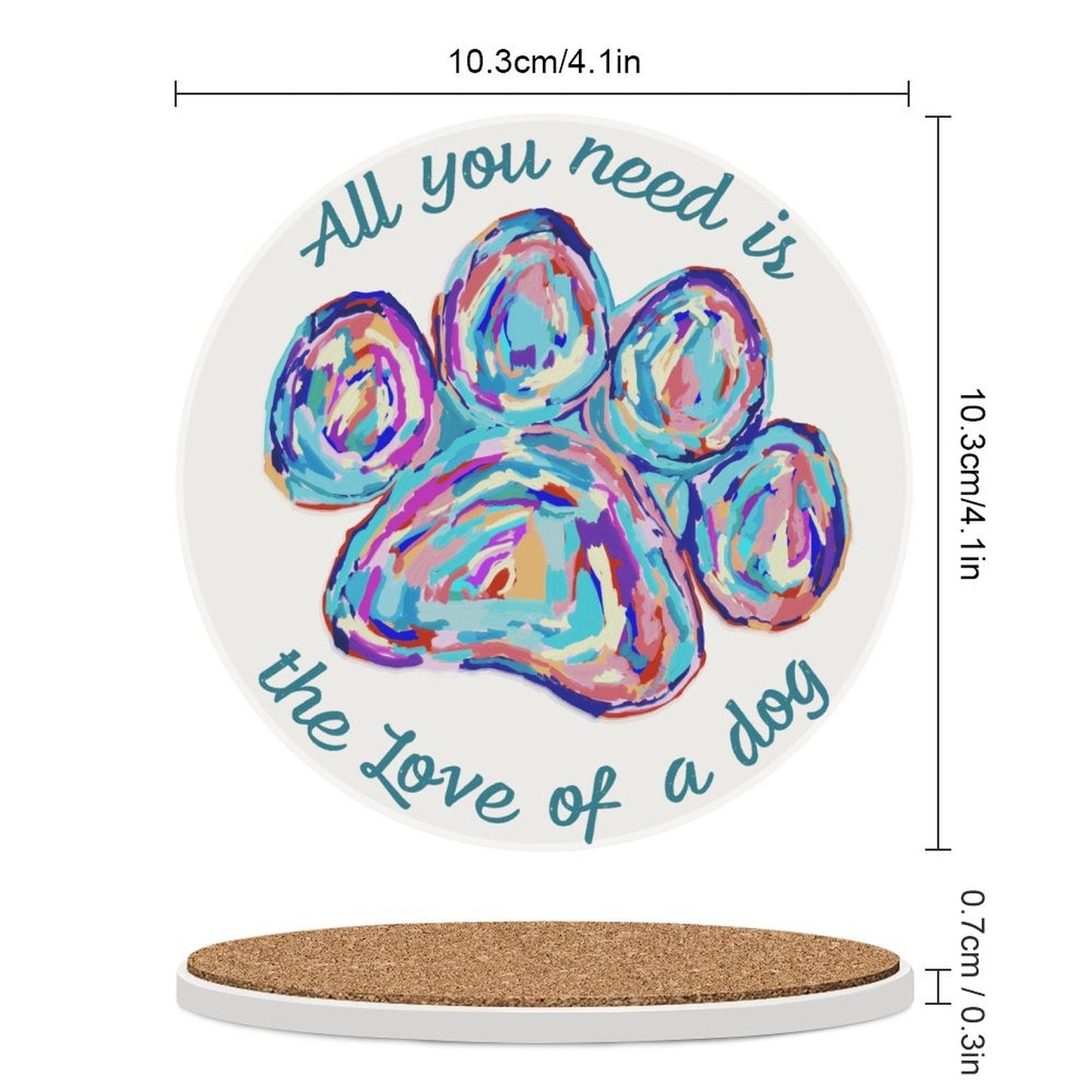 Love of a Dog Ceramic Round Coaster - Blue Cava