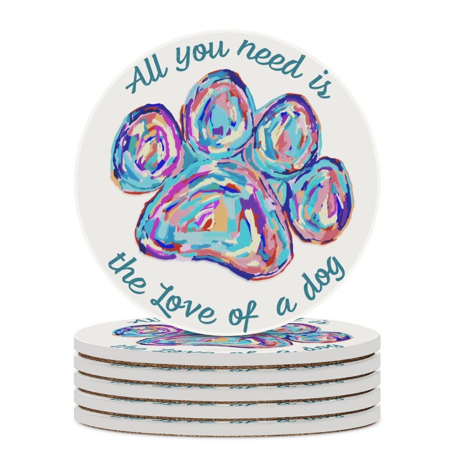 Love of a Dog Ceramic Round Coaster - Blue Cava