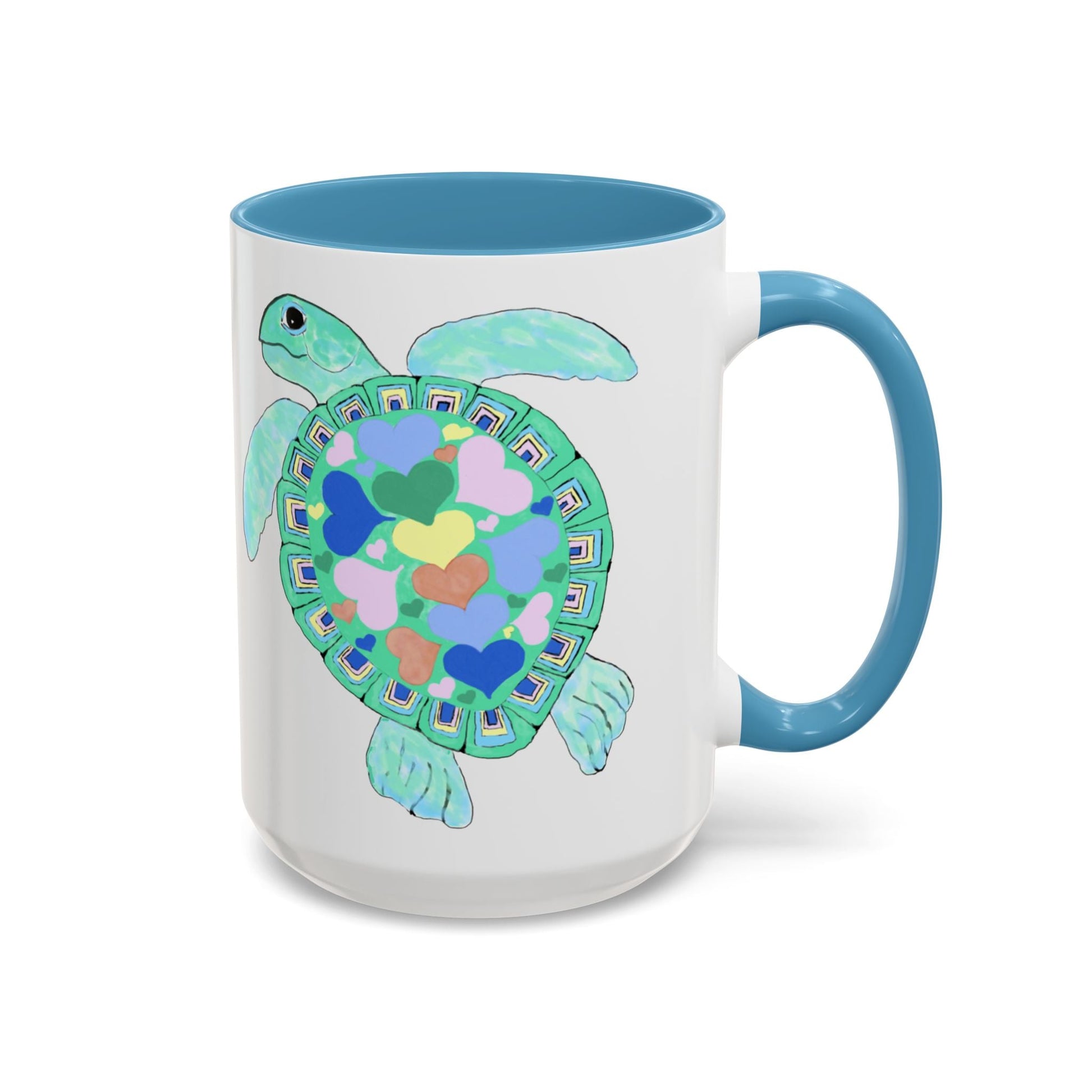 Love Sea Turtle Accent Coffee Mug – 11 & 15oz – Perfect for Beach Lovers and Nature Enthusiasts - Blue Cava