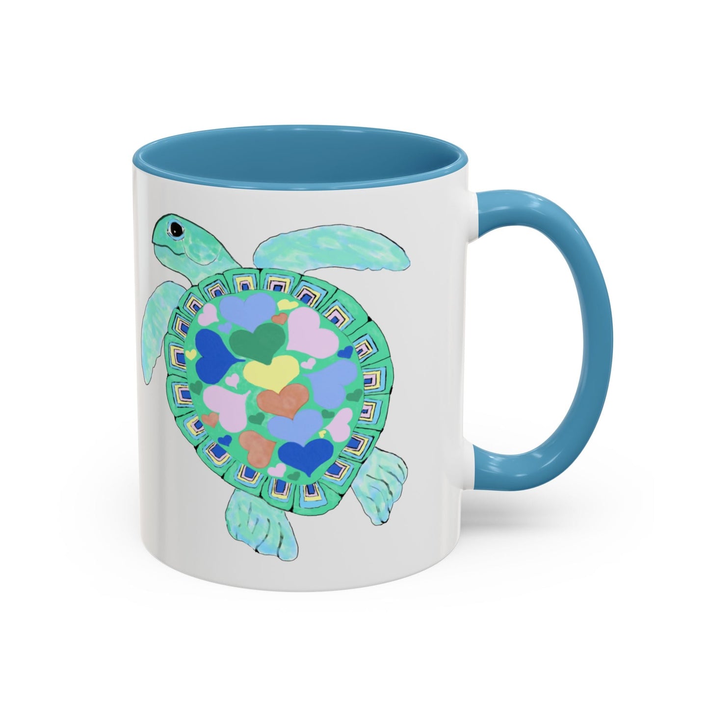 Love Sea Turtle Accent Coffee Mug – 11 & 15oz – Perfect for Beach Lovers and Nature Enthusiasts - Blue Cava