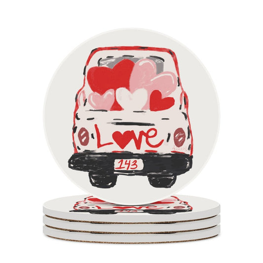 Love Truck Round Ceramic Coaster Sets - Blue Cava